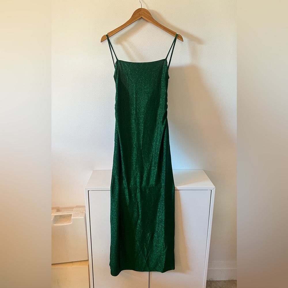 Reformation Elegant Sparkly Green Evening Dress